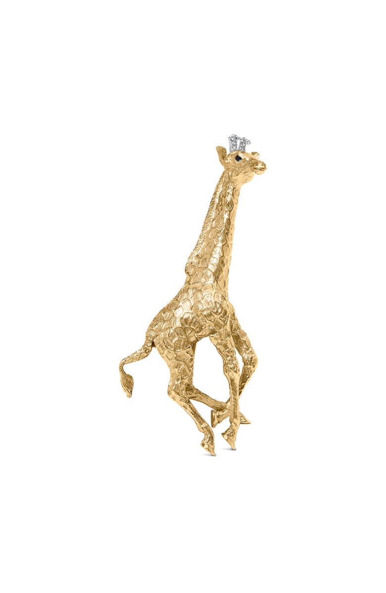 Haus of Brilliance 18K Yellow Gold Diamond Accent and Blue Sapphire Giraffe Pin Brooch, Main, color, Yellow