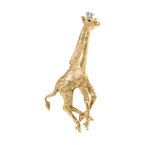 18K Yellow Gold Diamond Accent and Blue Sapphire Giraffe Pin Brooch