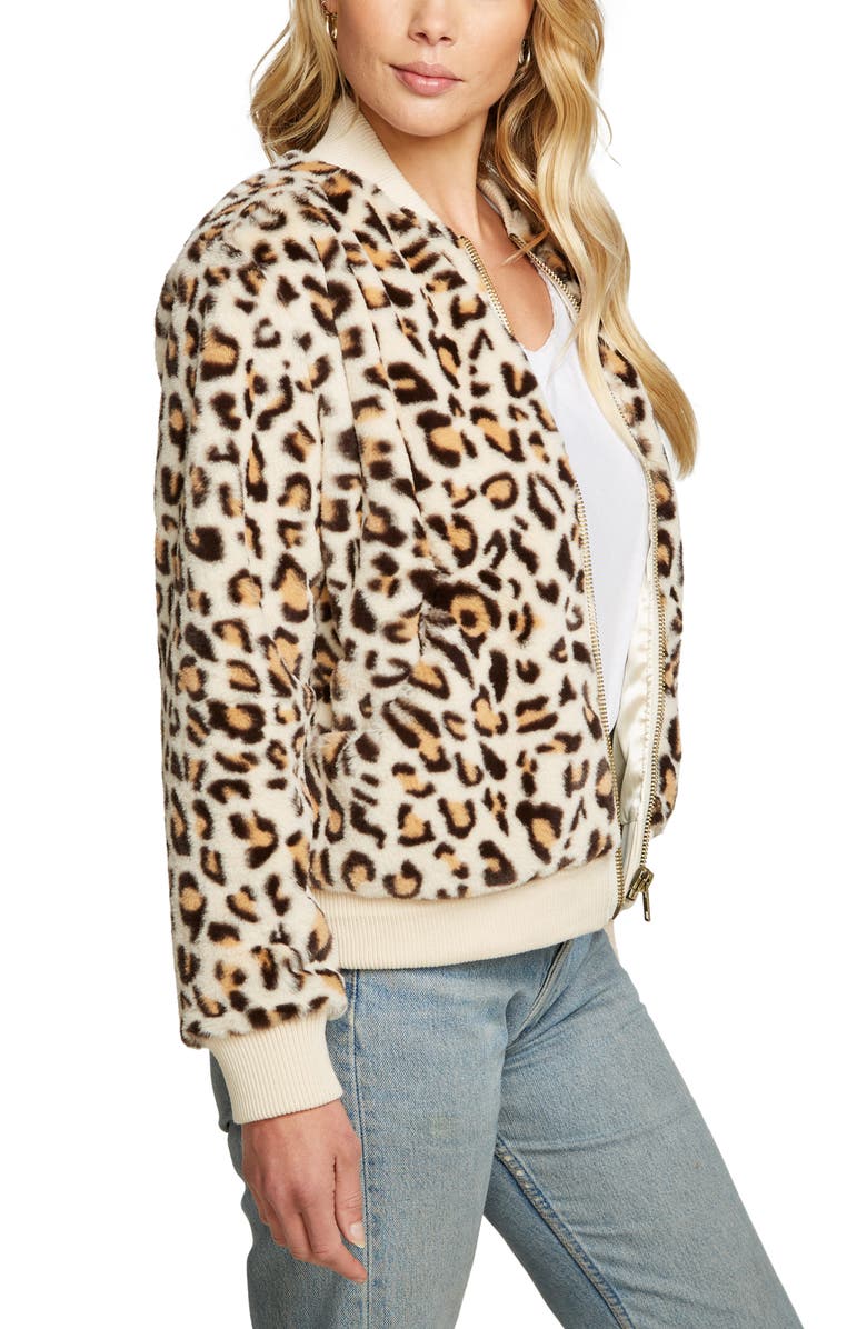 Chaser Faux Fur Leopard Print Bomber Jacket, Alternate, color, 