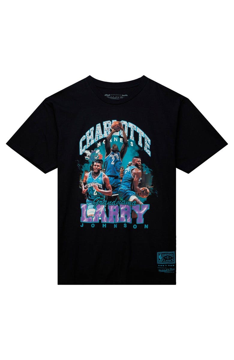 Mitchell & Ness Men's Mitchell & Ness Larry Johnson Black Charlotte Hornets Hardwood Classics Bling Concert Player T-Shirt, Alternate, color, 