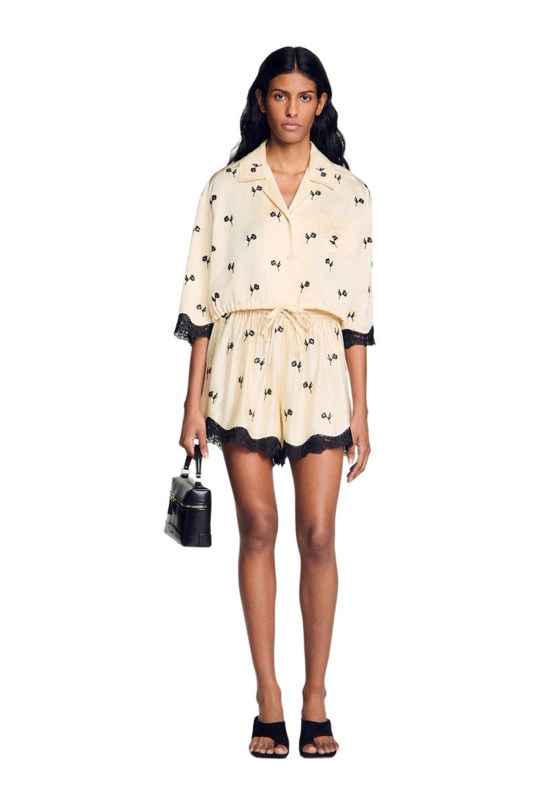 Cropped floral embroidered shirt, Alternate, color, Vanilla