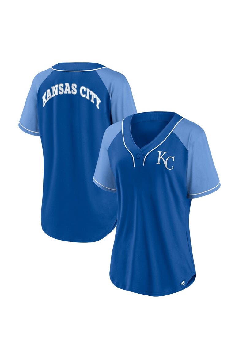 Women's Fanatics Branded Royal Kansas City Royals Ultimate Style Raglan V-Neck T-Shirt, Main, color, Royal