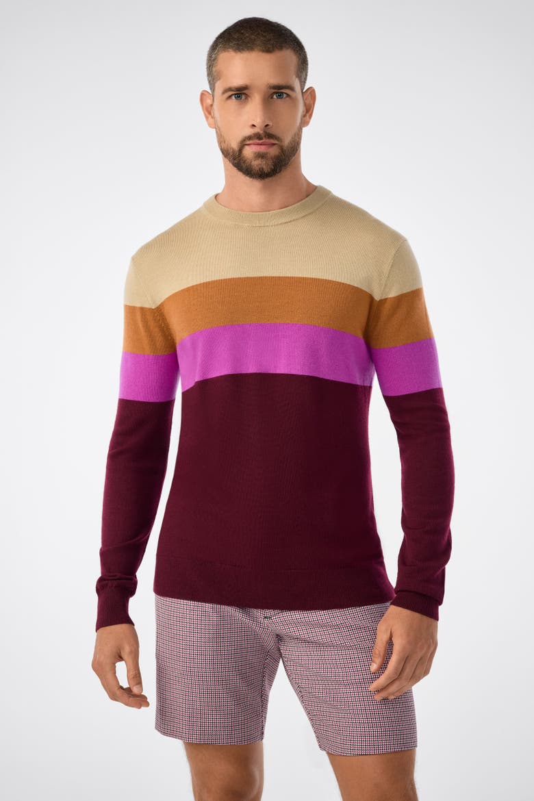 Romero Crewneck Sweater 100% Merino Wool Elderberry Slim Fit, Main, color, Elderberry Multi