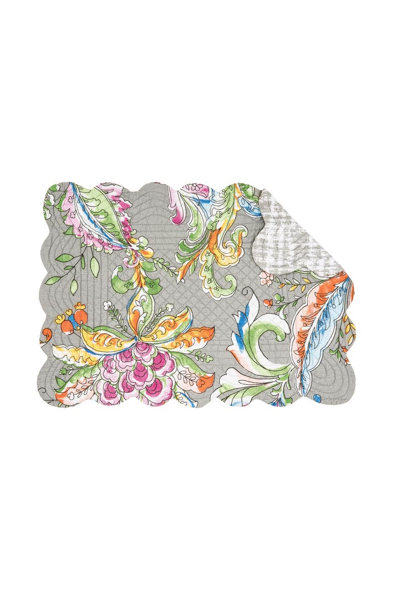 Frey Quilted Reversible Colorful Paisley Placemats, Set of 6, 13" x 19", Main, color, Grey