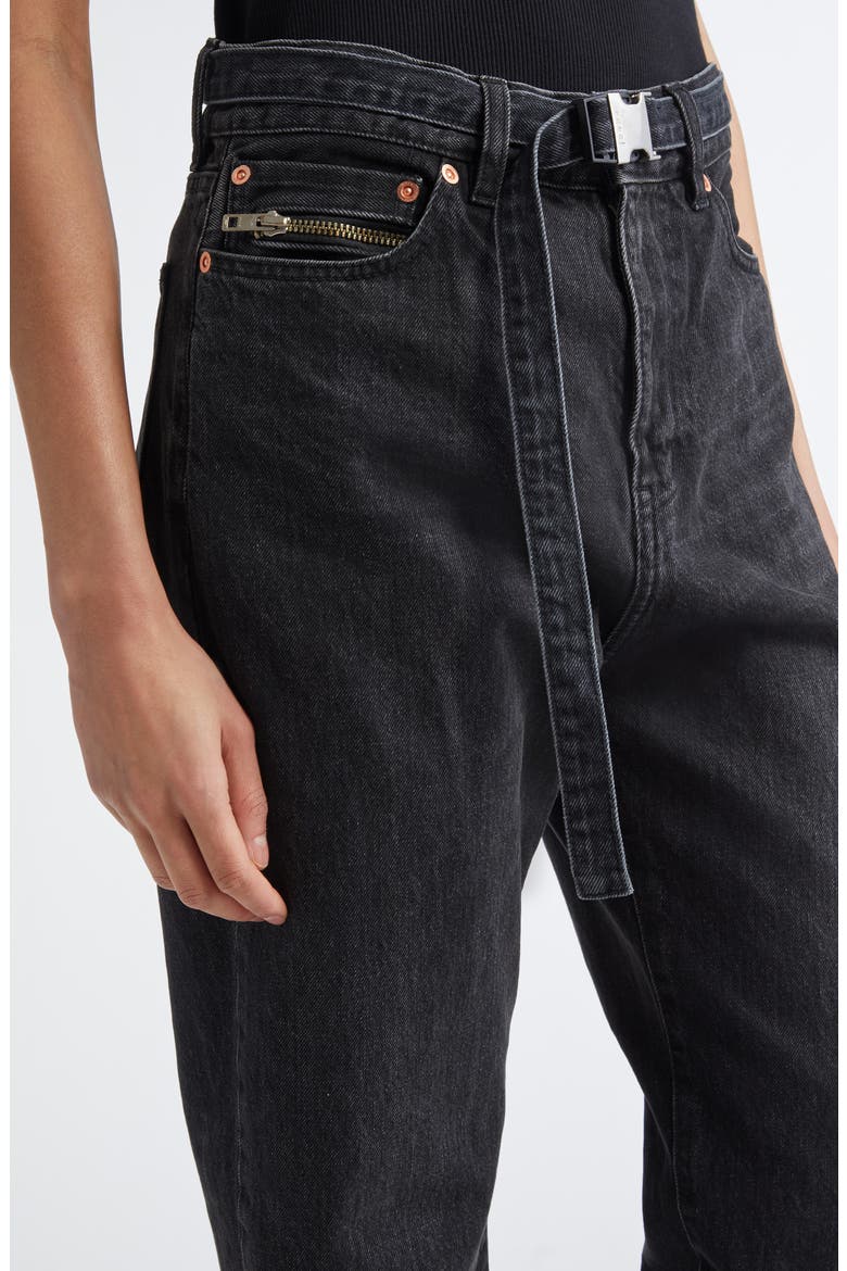 Belted Straight Leg Jeans, Alternate, color, BLACK