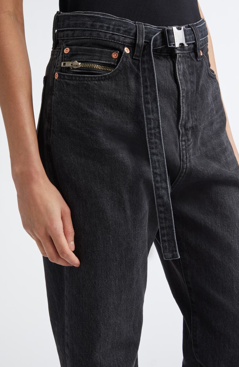 Sacai Belted Straight Leg Jeans, Alternate, color, Black