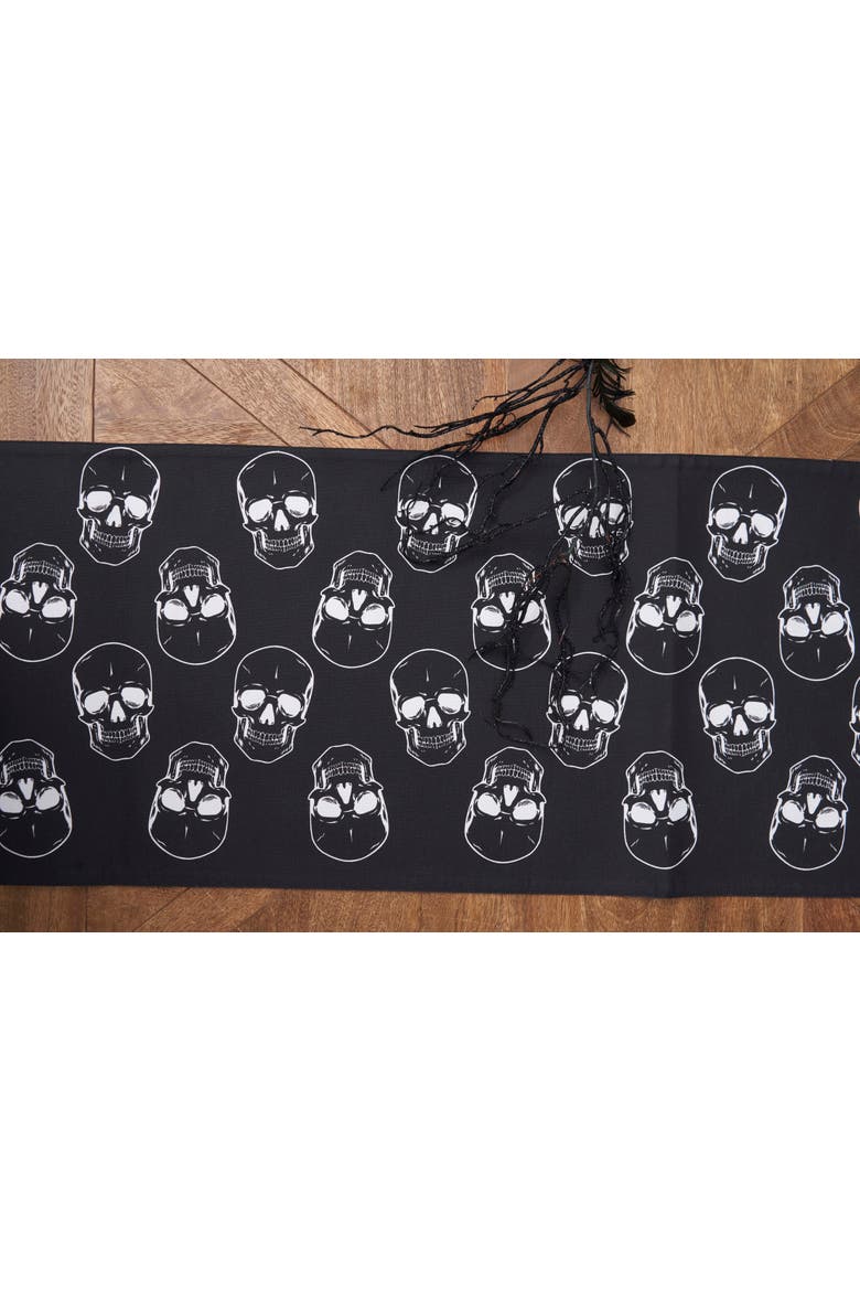 Skeleton Skulls Pattern Halloween Reversible Decorative Table Runner 14" x 72", Alternate, color, White
