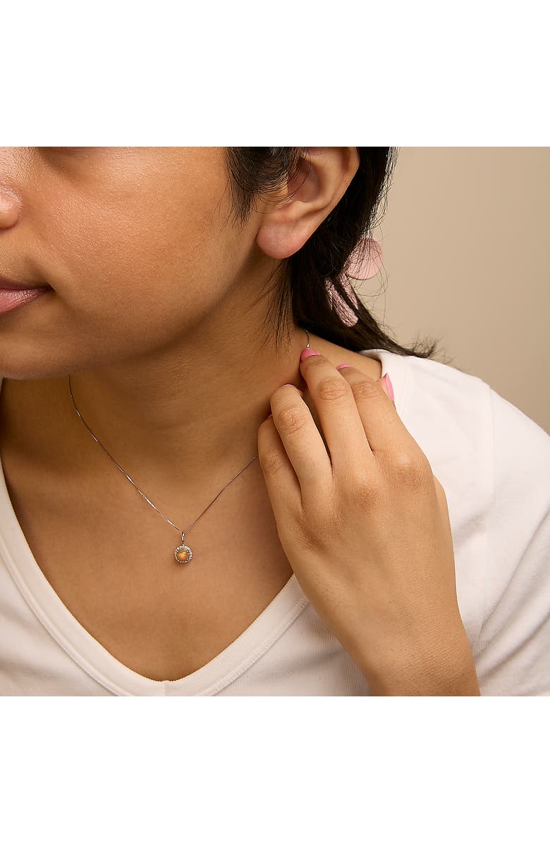 Haus of Brilliance 10K Gold Gemstone and 1/10 Cttw Diamond Accent Halo Pendant Necklace, Alternate, color, White | Multi Opal