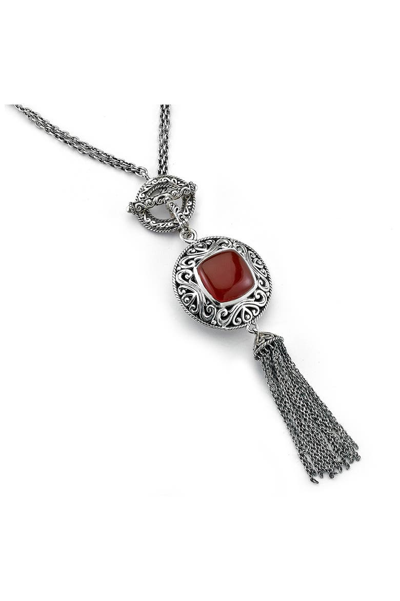Sterling Silver & Semiprecious Stone Tassel Necklace, Alternate, color, ORANGE