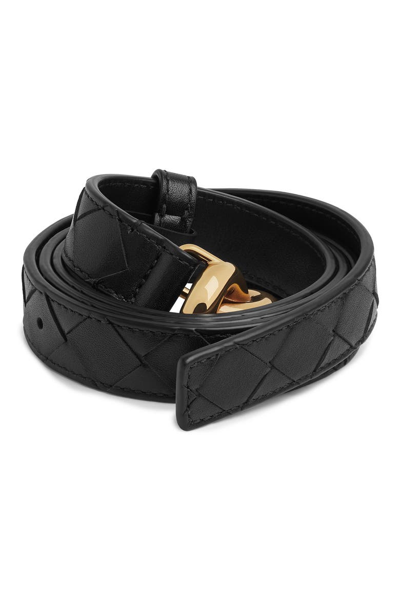 Andiamo Intrecciato Leather Belt, Alternate, color, BLACK-M BRASS