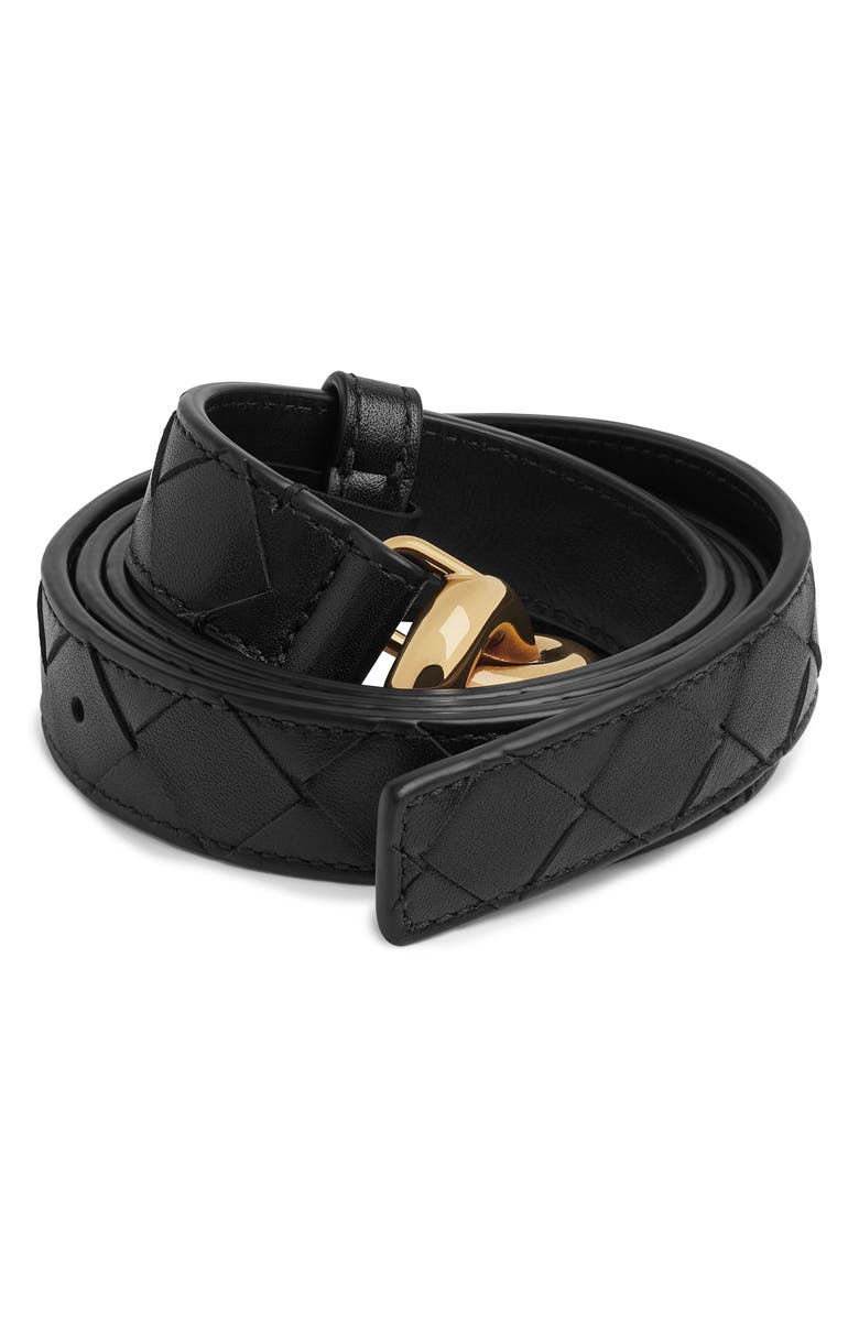 Bottega Veneta Andiamo Intrecciato Leather Belt, Alternate, color, Black-M Brass