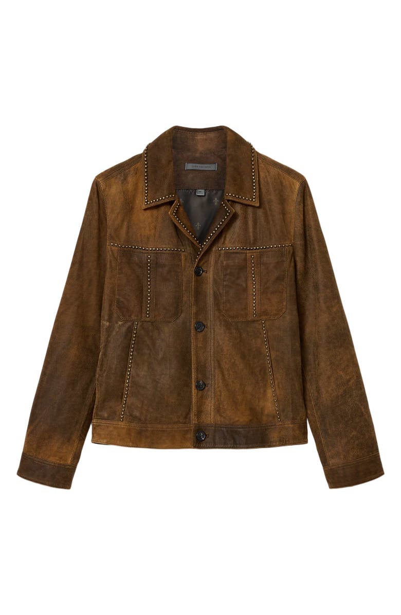 John Varvatos Carson Stud Detail Suede Jacket, Alternate, color, Toffee