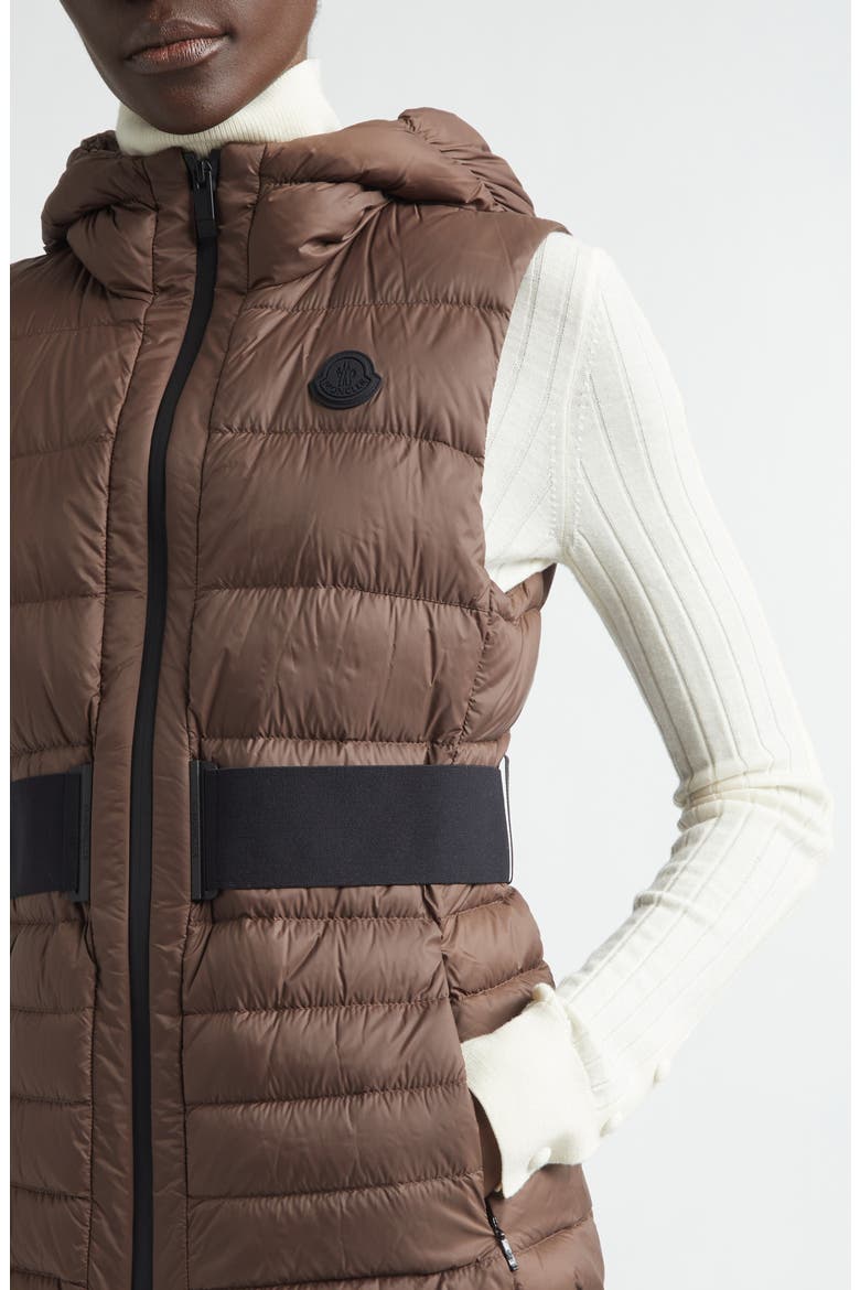 Melia Down Hooded Vest, Alternate, color, BROWN
