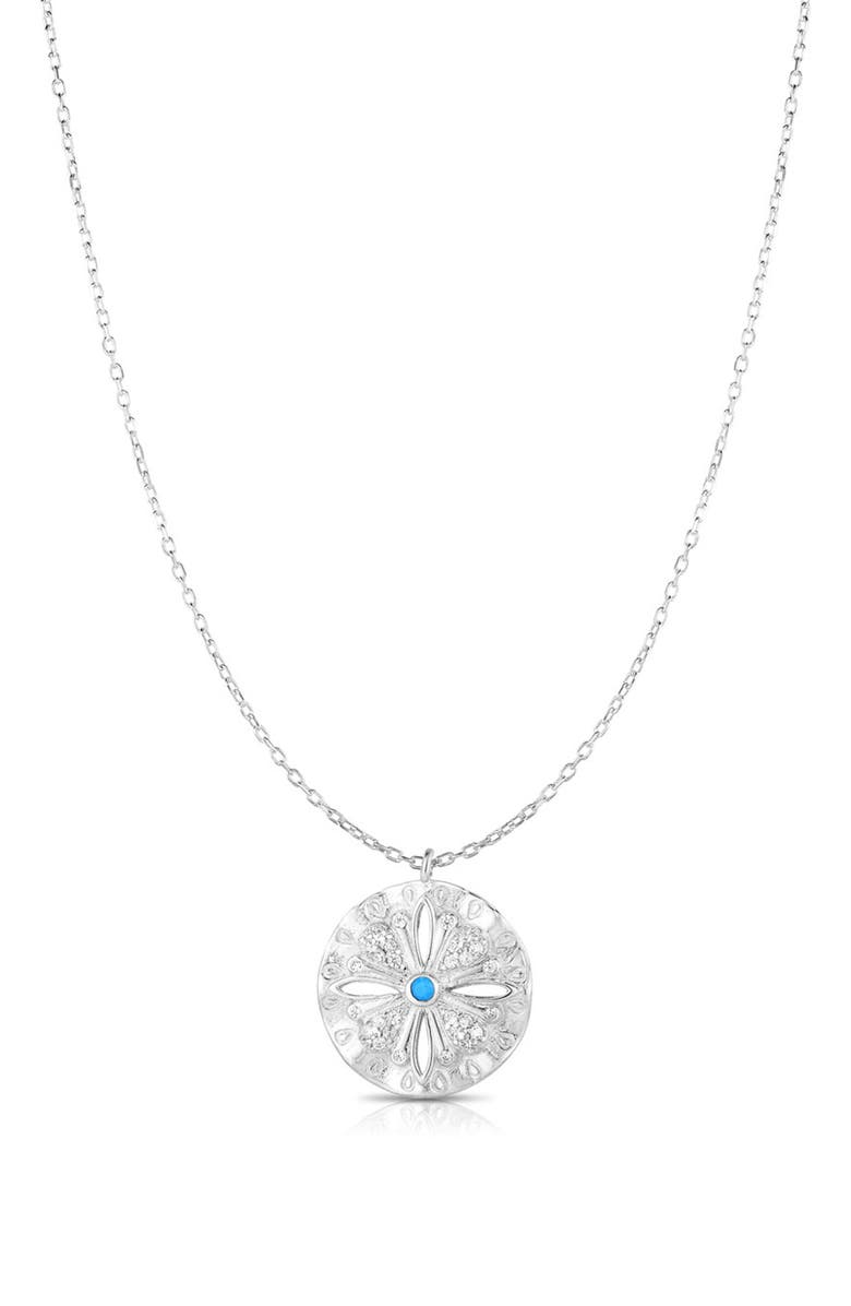 SPHERA MILANO Sterling Silver & CZ Sand Dollar Pendant Necklace, Main, color, Silver