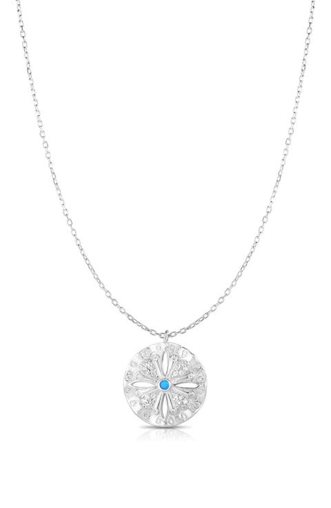Sterling Silver & CZ Sand Dollar Pendant Necklace