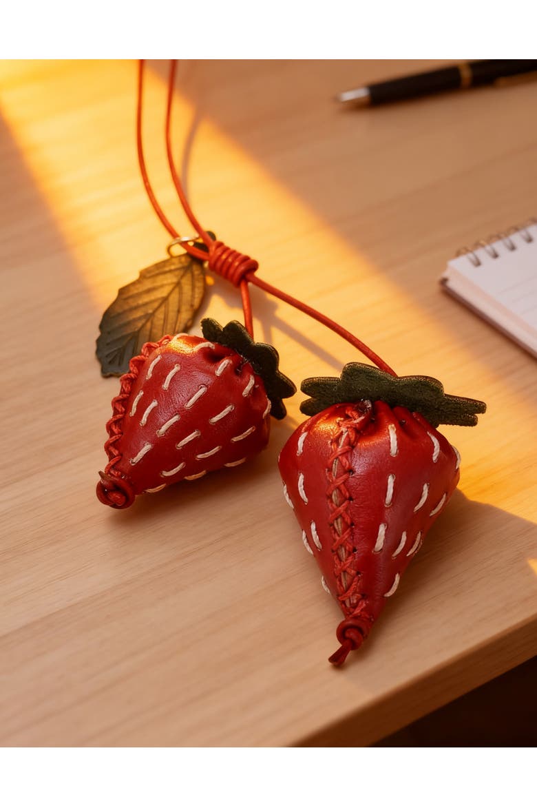 Strawberry Genuine Leather Artisan Charm, Alternate, color, Ruby