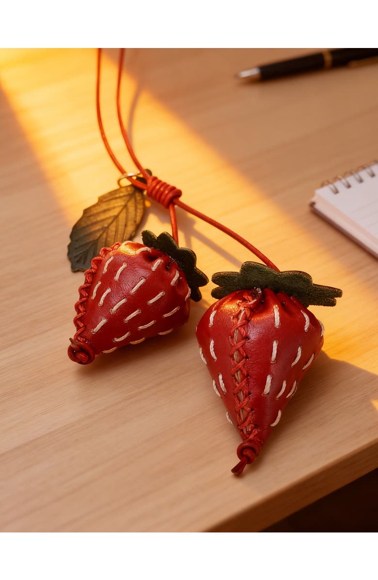 OLD TREND Strawberry Genuine Leather Artisan Charm, Alternate, color, Ruby