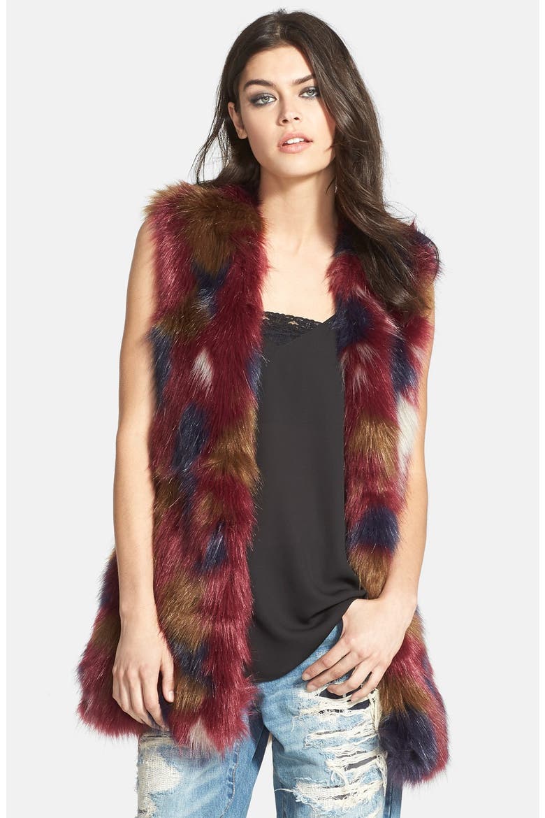 Faux Fur Long Vest, Main, color, MULTI