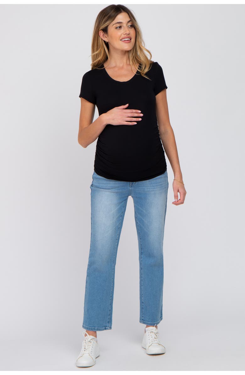 PinkBlush Basic Short Sleeve Maternity Fitted Top, Alternate, color, Black