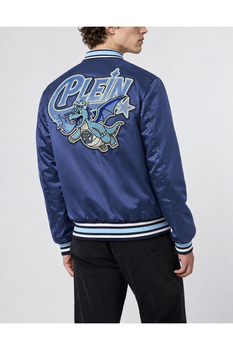 Satin Bomber Plein Dragon Stones Men, Alternate, color, navy