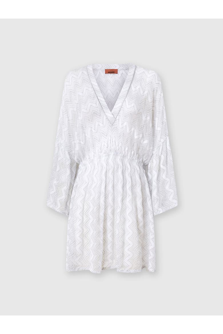 Cover-up Dress In Zig Zag Lamé Viscose With Wide Sleeves, Alternate, color, Silver