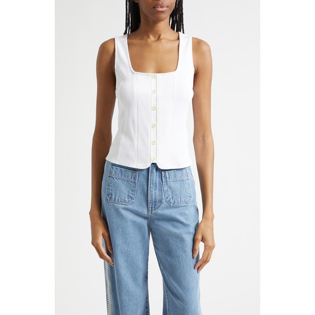 Veronica Beard Quenby Stretch Cotton Square Neck Tank in White at Nordstrom, Size X-Large