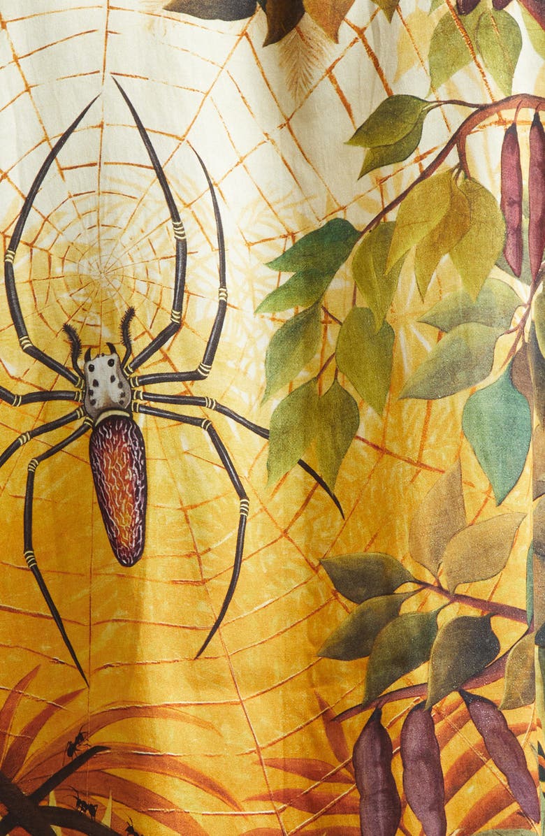 ENDLESS JOY Spiderweb Silk Satin Camp Shirt, Alternate, color, Black/ Orange