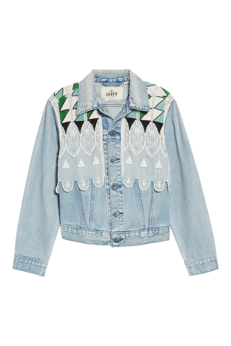 Embellished Boyfriend Trucker Jacket, Alternate, color, TRIBAL EMBELLISHMENT