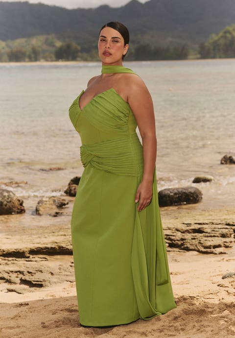Train Detail Strapless Gown