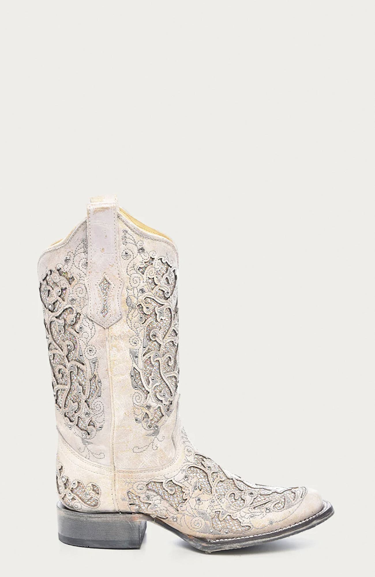 Cowhide Square Toe Western Boots, Alternate, color, White