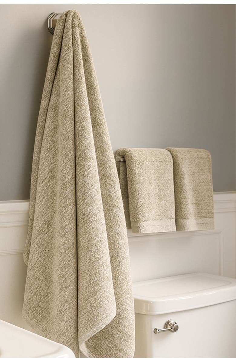 BedVoyage Melange Viscose Cotton Blend Odor & Mildew Resistant Bath Sheet & Hand Towel Set, Alternate, color, Sand