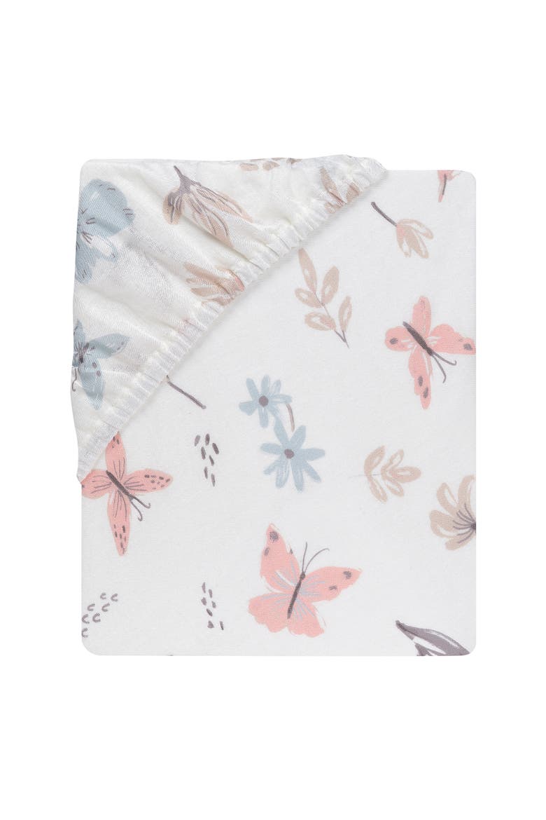 Baby Blooms Watercolor Floral/Butterfly Cotton Fitted Crib Sheet, Alternate, color, Cream