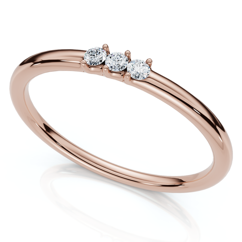 Delicate Diamond 3-Stone Minimalist Anniversary Wedding Ring 14k Gold Lab Grown