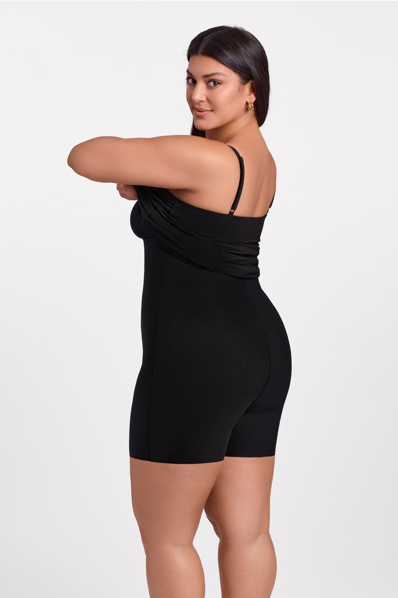Sculpting Shapewear Rib Straight Neck Off The Shoulder Midi Dress, Alternate, color, Onyx Black Rib
