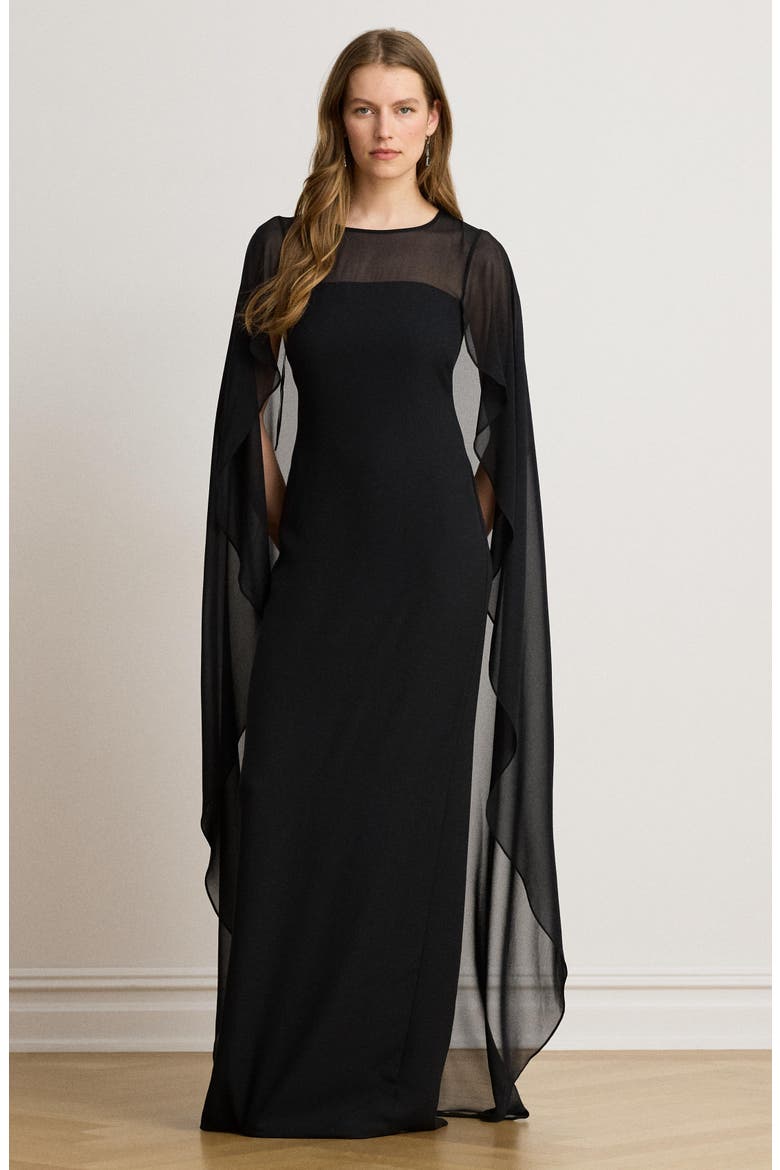 Drape Sleeve Cape Gown, Alternate, color, BLACK