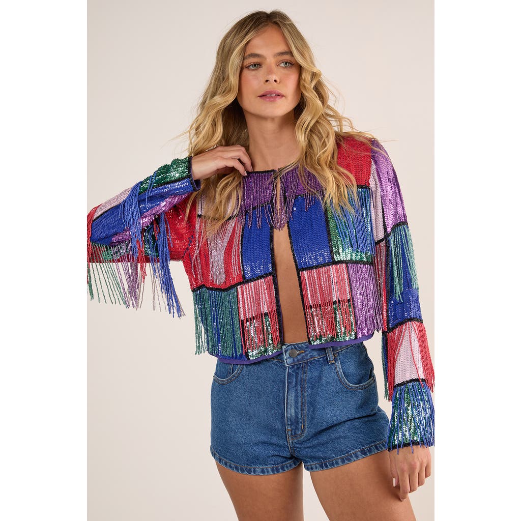 Nasty Gal Colour Block Check Tassel Sequin Jacket In Multi