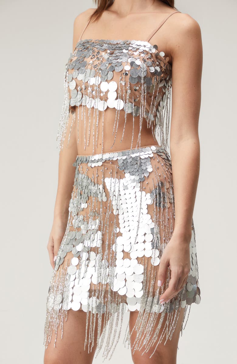 NASTY GAL Paillette Beaded Fringe Miniskirt, Alternate, color, 