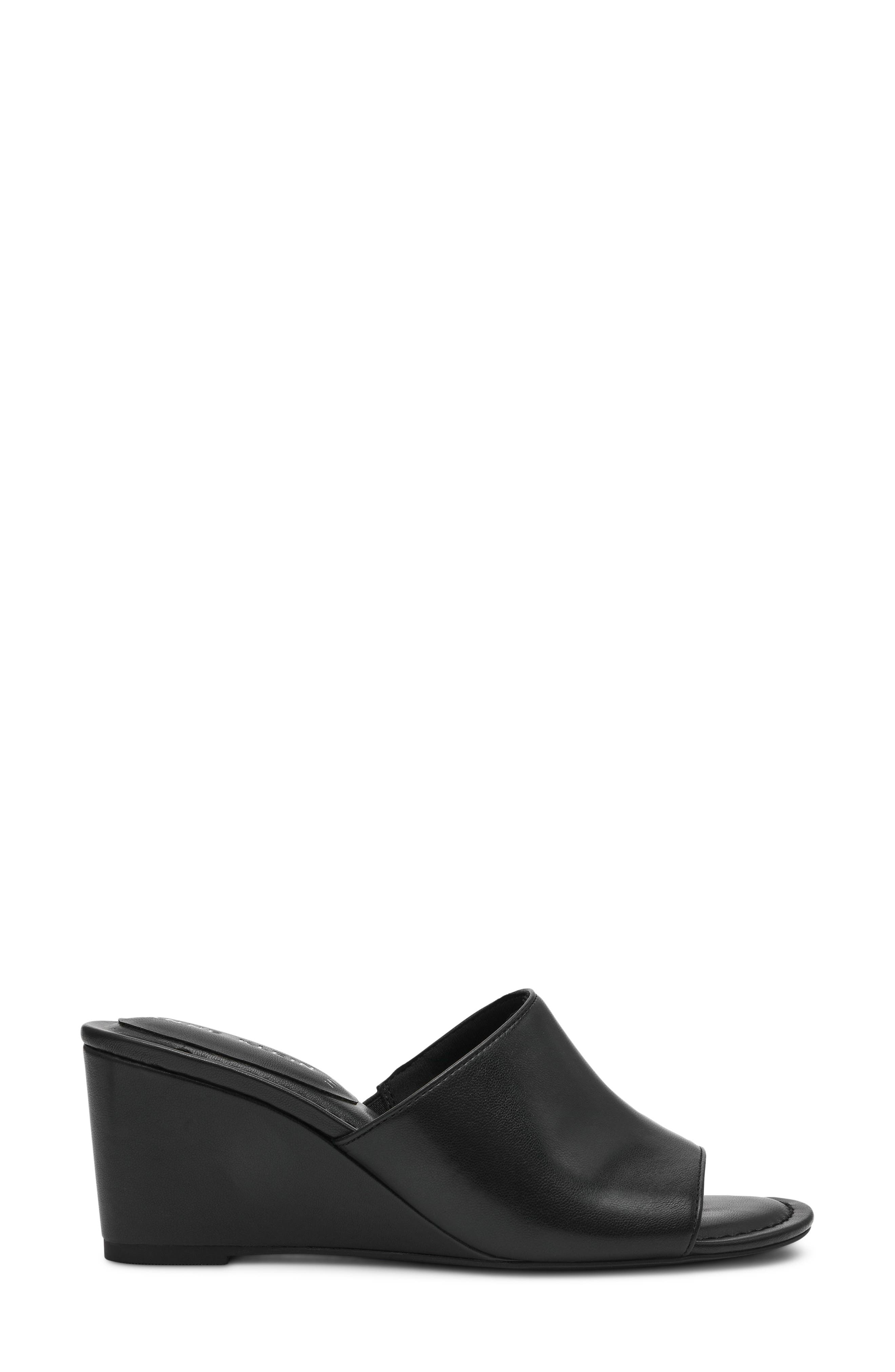 Anne Klein Charisma Wedge Slide Sandal, Alternate, color, Black Smooth