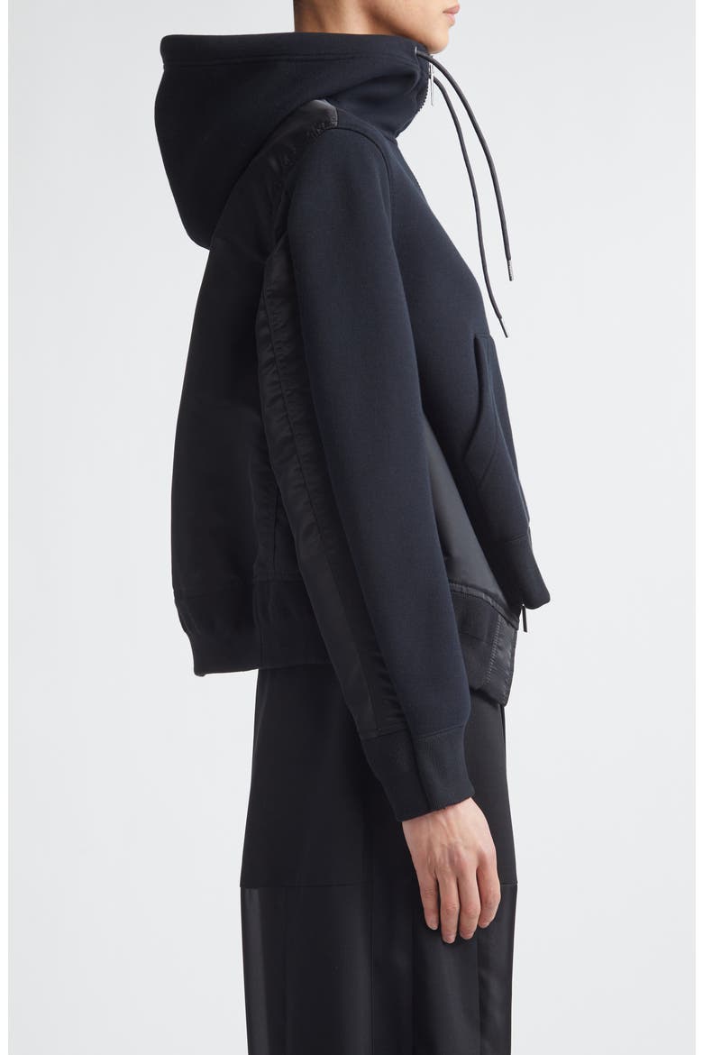 Sponge Sweat x Nylon Twill Full Zip Hoodie, Alternate, color, BLACK