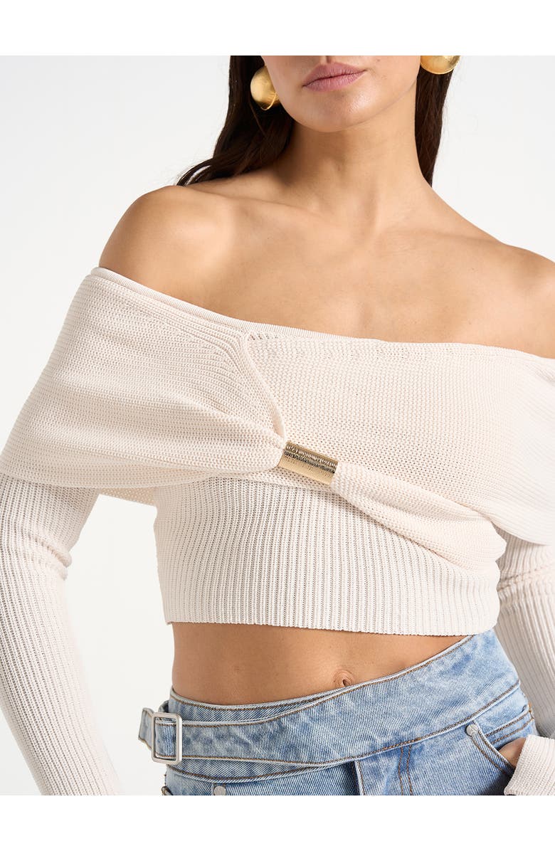 Manière De Voir Shana Asymmetric Bardot Top With Hardware Detail, Alternate, color, Cream