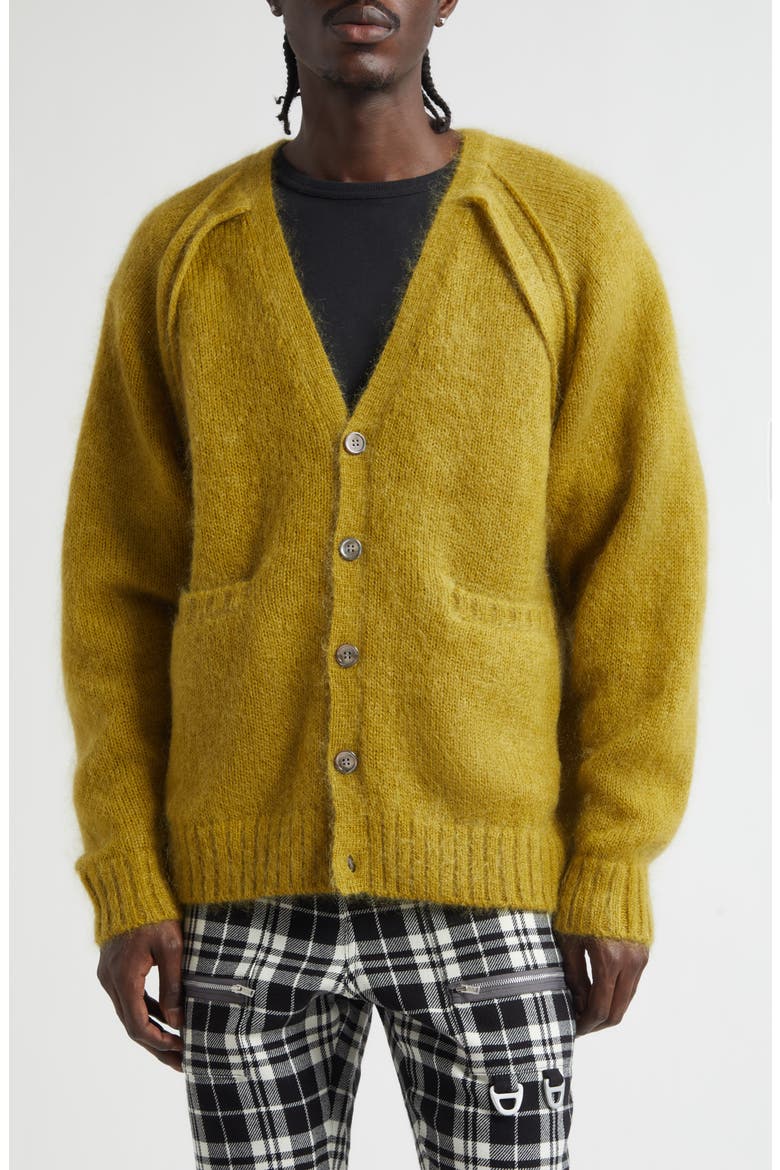 Mohair & Wool Blend V-Neck Cardigan, Main, color, DARK YELLOW