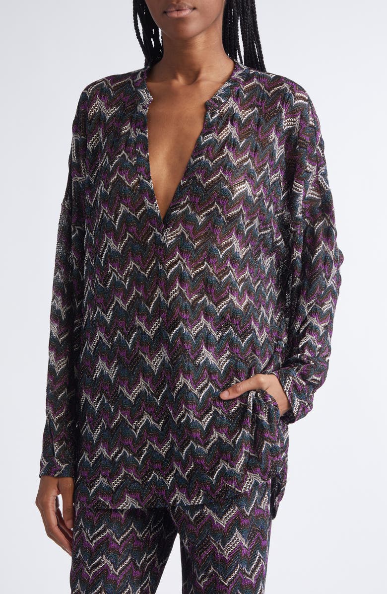 Missoni Chevron Stripe Metallic Knit Top, Alternate, color, Black And Violet