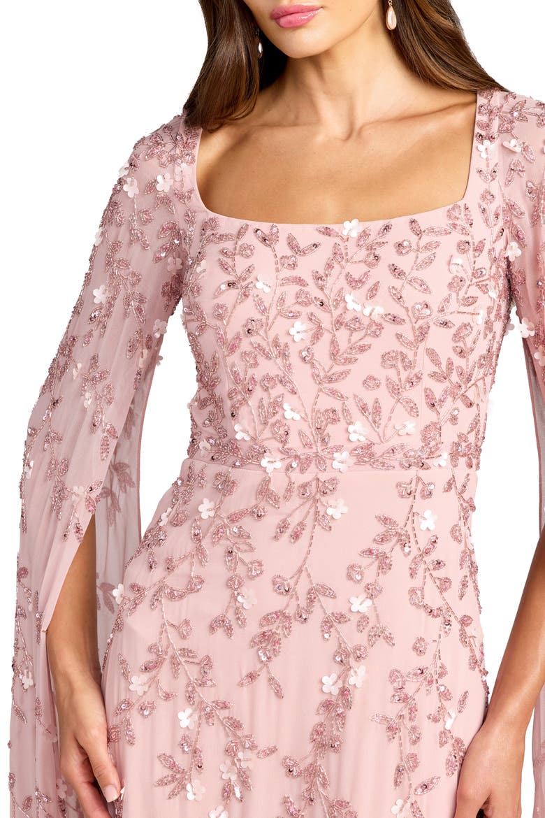 Petite Embellished Cape Sleeve A-Line Mesh Maxi Gown, Alternate, color, Rose