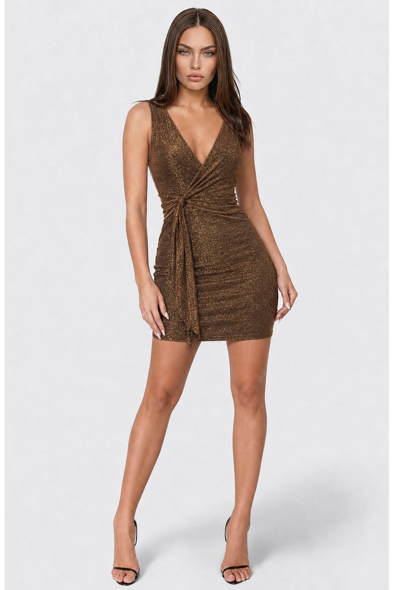 Milan Metallic Faux Wrap Dress, Alternate, color, GOLD