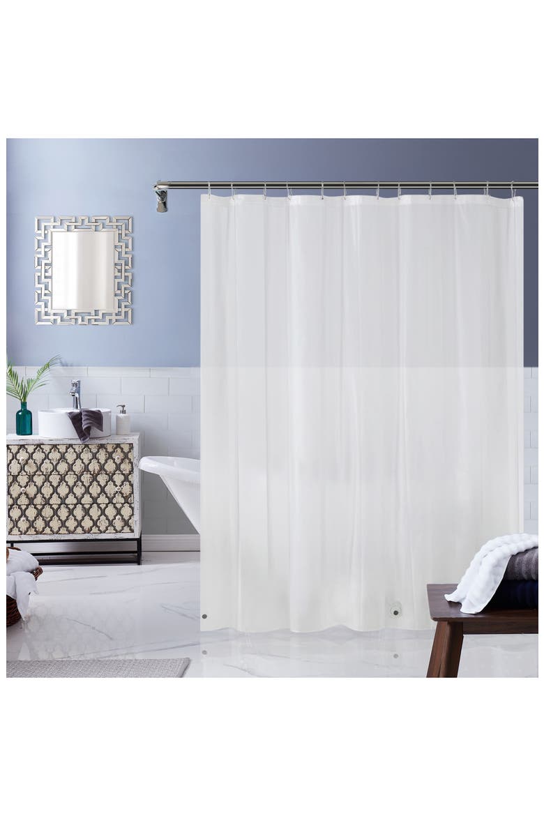 White Linear Shower Curtain, Main, color, WHITE