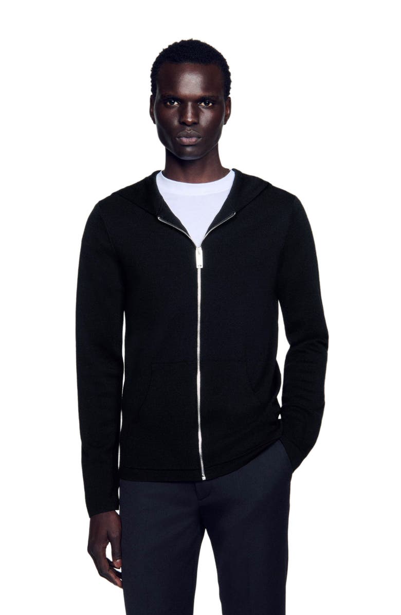 SANDRO Zipped cardigan with hood, Main, color, Black