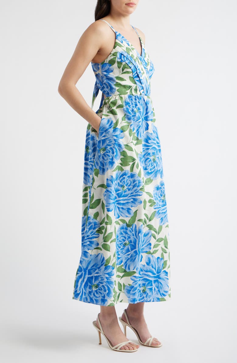 CeCe Floral Cotton Midi Dress, Alternate, color, Deep Marine