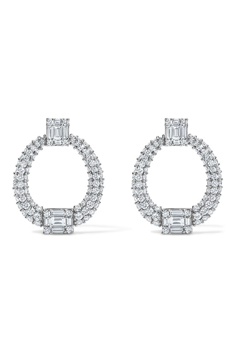 18k Gold Diamond Doorknocker Drop Earrings, Main, color, WHITE