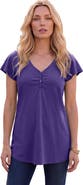 Roaman's Plus Size Cotton Ultimate Flutter Sleeve Sweetheart Tee