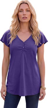Roaman's Plus Size Cotton Ultimate Flutter Sleeve Sweetheart Tee